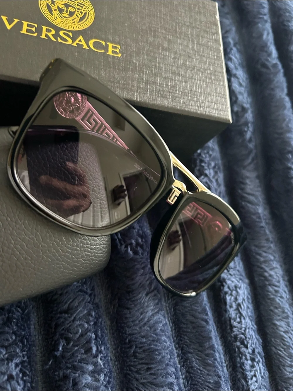 Versace Black Men's Sunglasses with Gold Accents